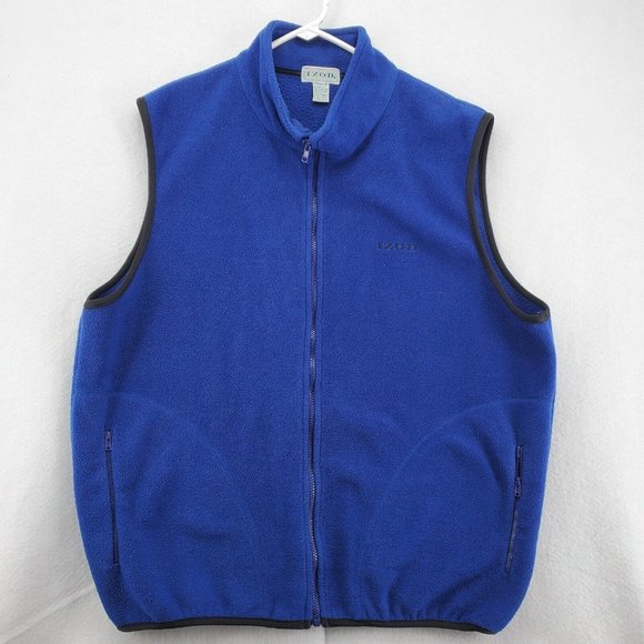 IZOD Vest Men's Long Sleeve Full Zip Fleece Pockets Soft Outdoor Blue Size Large - Picture 2 of 11